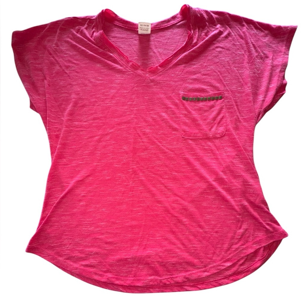 Faded Glory Pink Relaxed Studded Pocket Short Sleeve Tee Shirt XL